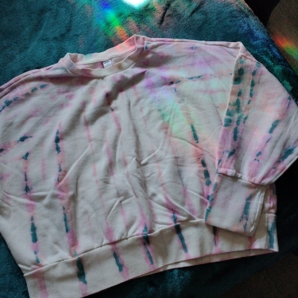 Old Navy Pastel Tie-Dye Crewneck Cropped Sweatshirt - Pink, Teal, Peach